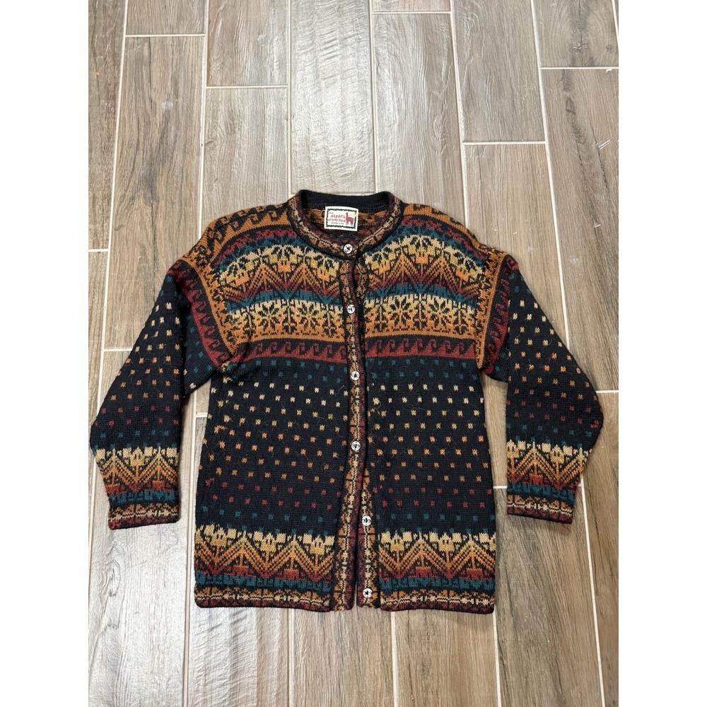 Peruvian Connection Cardigan Sweater Women Medium Alpaca Aztec
